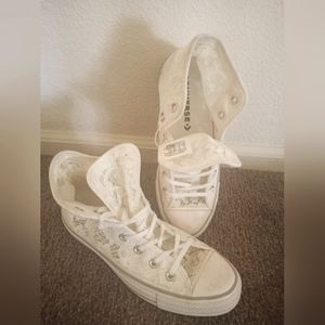 Beige Lace  High Top Converse sz 8